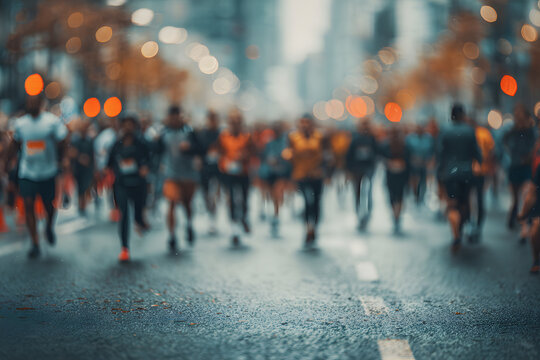 Picture of a group of people participating in a charity walk or run, World health day, bokeh Generative AI