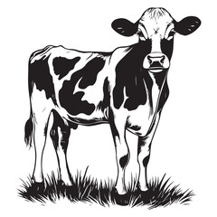 cow silhouette vector illustration, Cow black silhouette isolated on white background, farm animals, cow black silhouette vector logo