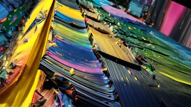 Layered, glossy paint texture with spectrum hues and jagged edges