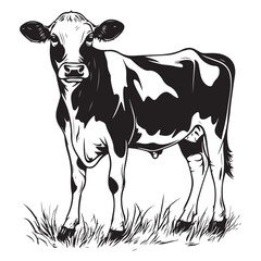cow silhouette vector illustration, Cow black silhouette isolated on white background, farm animals, cow black silhouette vector logo