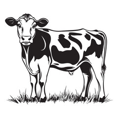 cow silhouette vector illustration, Cow black silhouette isolated on white background, farm animals, cow black silhouette vector logo