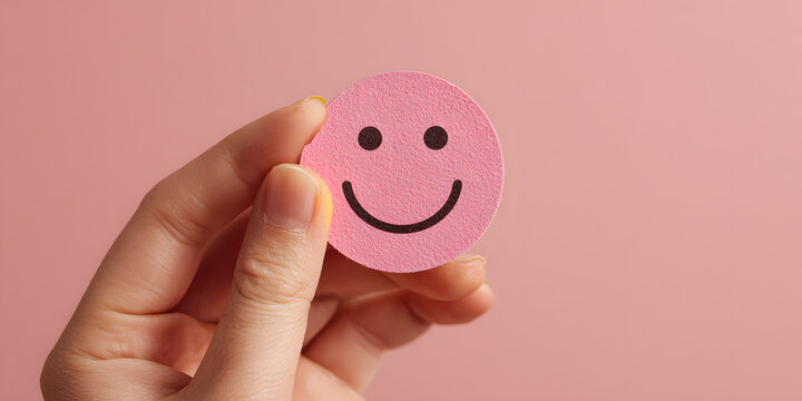 Hand holding paper cut smile face, positive thinking, mental health assessment , world mental health day concept, generative ai