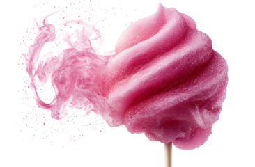 Cotton candy in a pink color, isolated on a transparent background in PNG format.