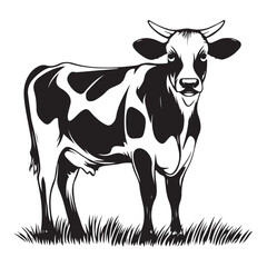 cow silhouette vector illustration, Cow black silhouette isolated on white background, farm animals, cow black silhouette vector logo