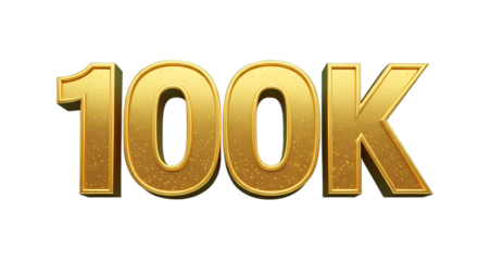 Golden, bold, and shiny gold-colored number '100K' 