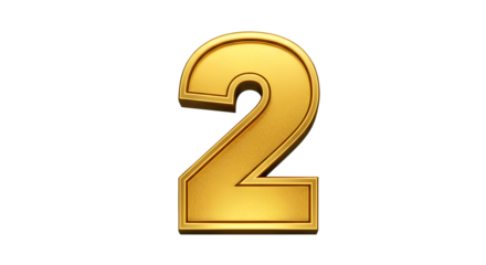 Golden, bold, and shiny gold-colored number '2' 