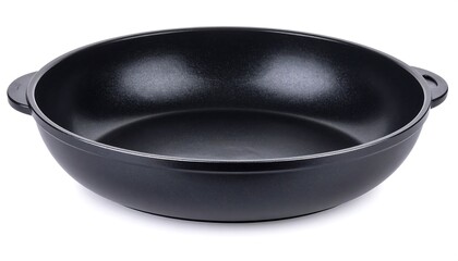 Empty black frying pan on white background
