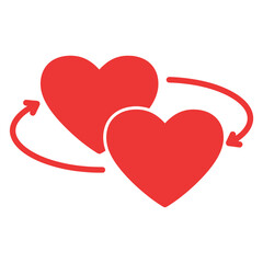 Two red hearts with circular arrows symbolizing love exchange