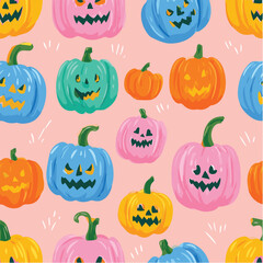 Seamless pattern of halloween Day with Jack o’lantern pastel colors