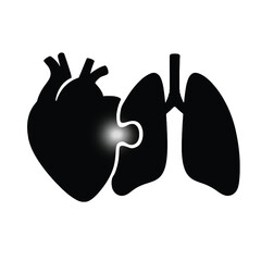 Obraz premium Human heart and lungs as puzzle pieces connecting vector silhouette Respiratory and cardiovascular health interconnectedness concept for medical illustration