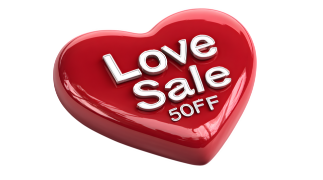 3D heart shaped labeled icon on white background