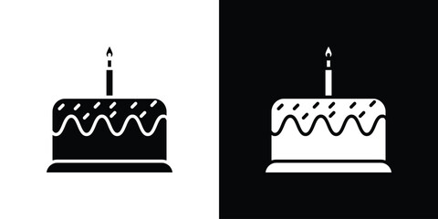 Birthday Cake Icon with Candle, Isolated on White Background