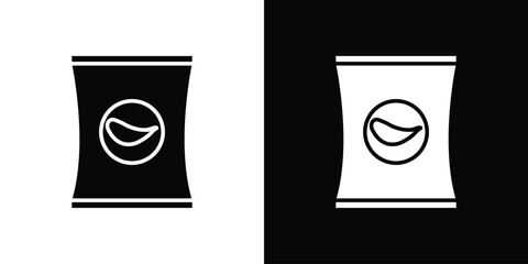 Chip Bag Icon in Black and White with Simple Design