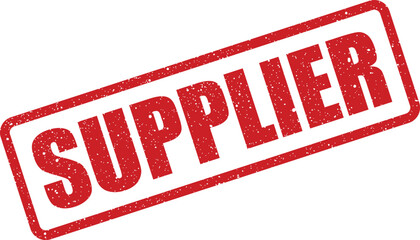 Red distressed stamp with the word supplier inside a rounded rectangle