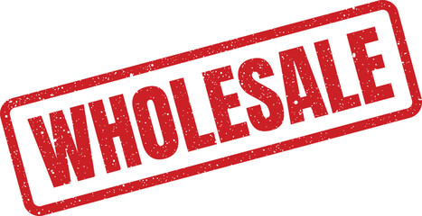 Red distressed stamp with the word WHOLESALE in textured capital letters