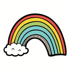 Vibrant cartoon rainbow with fluffy cloud, perfect for children's designs, cheerful illustrations, and positive branding, evoking joy and happiness