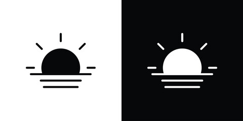 Sunset Icon in Minimalist Style with Black and White Variations