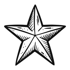 Hand-drawn black star graphic perfect for patriotic designs, vintage logos, and creating a sense of achievement, ambition, and victory in your artwork