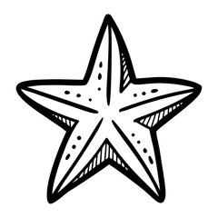 Hand-drawn starfish illustration with bold outlines and artistic details, perfect for coastal designs, nautical themes, beach projects, summer graphics, and decorative accents
