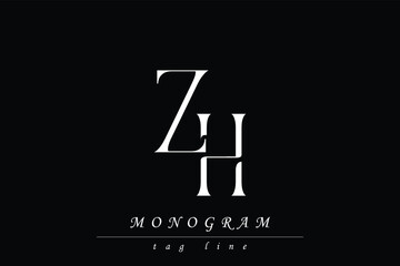 ZH Initials Stylized Monogram Design Featuring Intertwined. Artistic representation of monogram initials creatively arranged and displayed.
