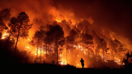 Bosque ardiendo por la noche