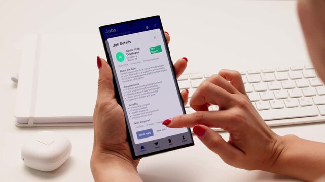 Hand Holding Mobile Phone With Job Search Application