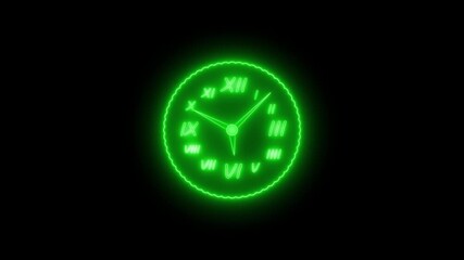 Glowing Neon Clock with Roman Numerals Animation, Electric Neon Clock Countdown Animation - Powered by Adobe