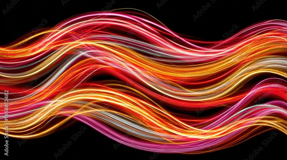 Poster a vibrant abstract design featuring colorful glowing lines with a dark background, creating an eye-c