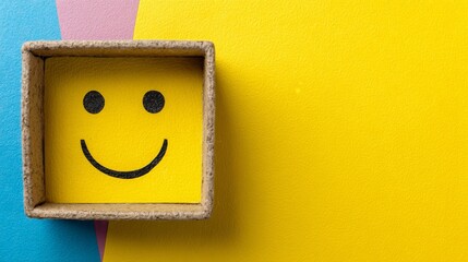 Miniso Blind Box represents a joyful empty space against an isolated background, providing copyspace with a blank box featuring a smiling face that embodies joyful emptiness in a minimalist urban