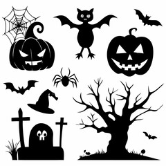 Halloween Vector Design  Spooky Pumpkins, Ghosts, Bats & Haunted House.eps