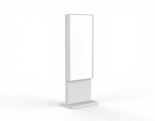 Tall informational display in a bright white modern indoor setting.