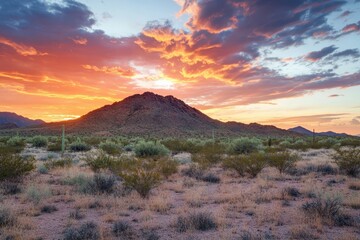 Fototapeta premium Desert sunset with mountain near Phoenix, Arizona, USA 
