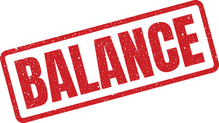 Red rubber stamp with the word BALANCE imprinted and distressed texture