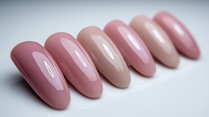 The manicure set includes nail polish in soft shades such as pink beige and features a glossy finish