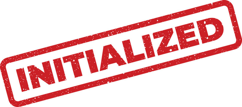 Red rubber stamp with the word INITIALIZED imprinted with a distressed effect