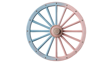 Fototapeta premium A round wagon wheel, painted pastel pink and light blue
