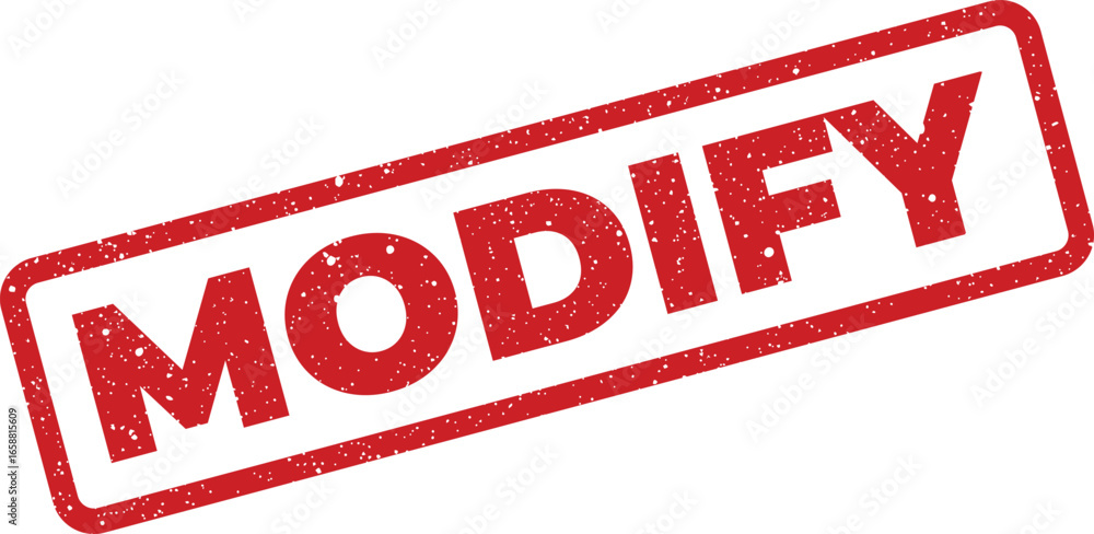 Poster red rubber stamp with the word modify in distressed uppercase letters