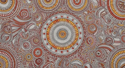 Intricate mandala pattern in warm earthy tones, detailed hand-drawn design