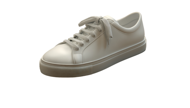A single, light gray sneaker,  lace-up,  clean lines,  neutral color