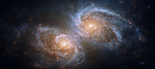 Explore the cosmos: stunning spiral galaxy collision in deep space for astronomy enthusiasts and science lovers