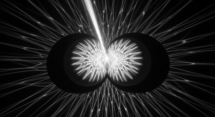 Obraz premium Futuristic black and white abstract light burst with symmetrical patterns