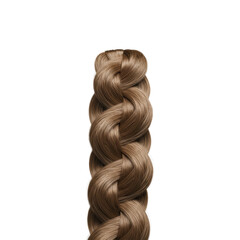 Fototapeta premium A perfectly formed, intricate Dutch braid, thick and voluminous with lustrous natural hair, crisp strands, on a clean transparent studio background. Concept of intricate hairstyling and beauty