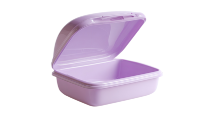 Light purple plastic lunchbox, open