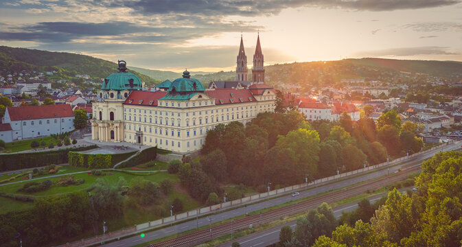 Klosterneuburg in the Tulln District of the Austrian state of Lower Austria with the Stift Klosterneuburg (Klosterneuburg Monastery), Austria