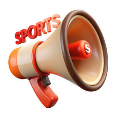 Classic megaphone announcing sports with bold red text in 3d rendered style