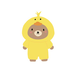 Funny cartoon bear dressed in duck costum