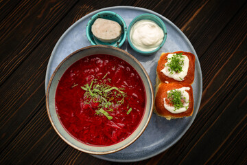 Ukrainian Borscht with Pampushki and Sour Cream