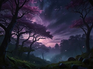 night landscape with trees