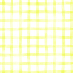 Yellow White Plaid Gingham Madras Check Hand Drawn Background Pattern Overlay