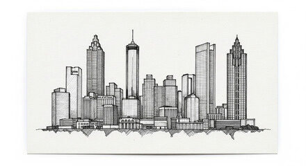 Hand-Drawn Atlanta Skyline Sketch, Ink Drawing Illustration